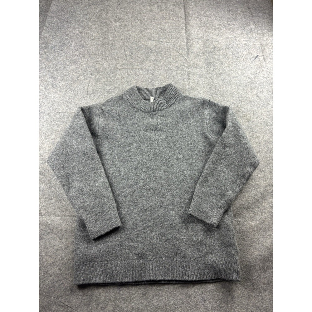 Muji Mens M 100% Wool Gray Pullover Crewneck Prep Sweater Classic Minimalist SEE